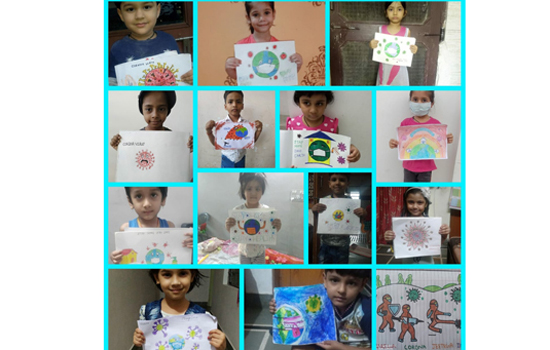 Children gave the message of safekeeping of the collage of covid-19 picture 