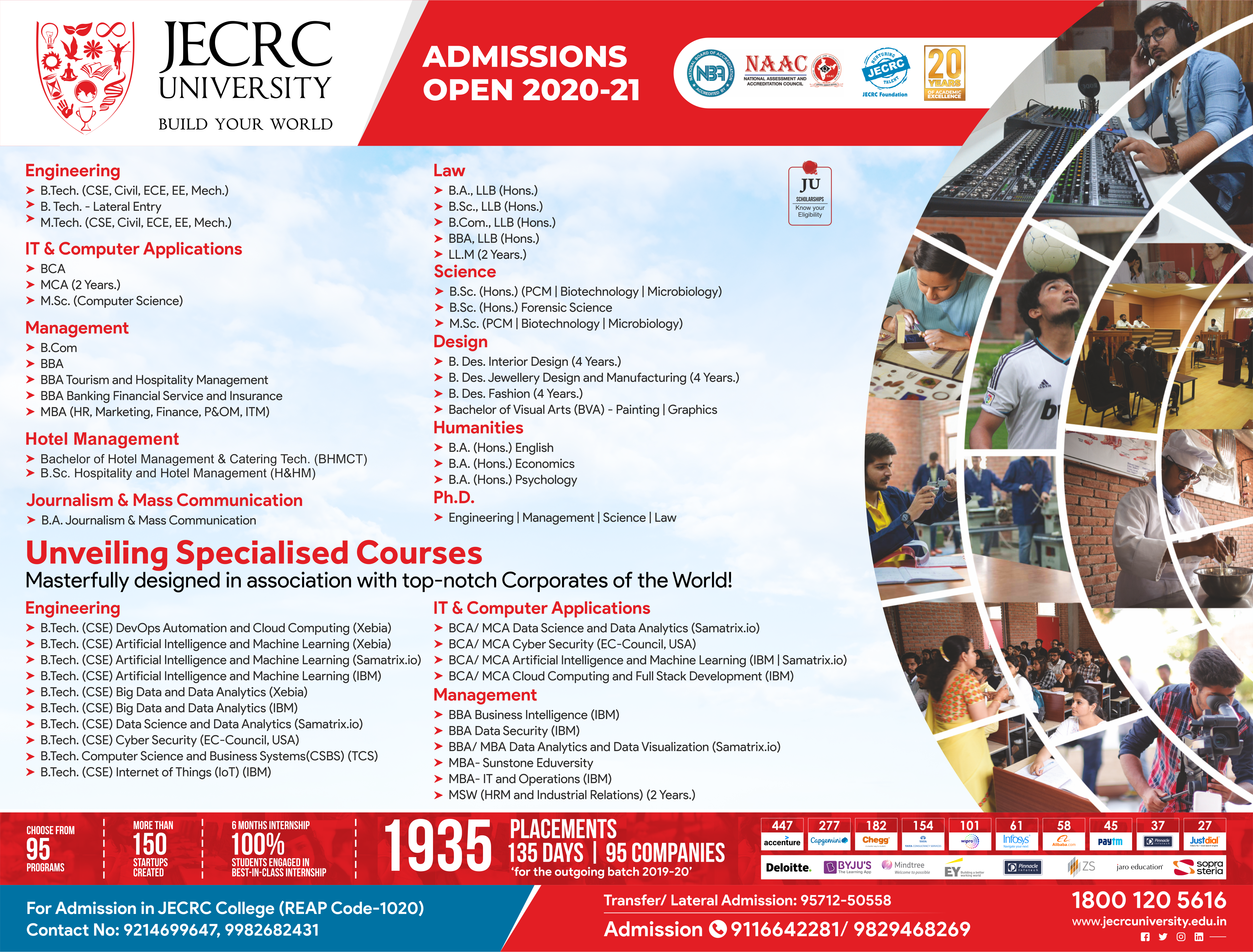 Advt JECRC University, Jaipur Admissions 2020-21
