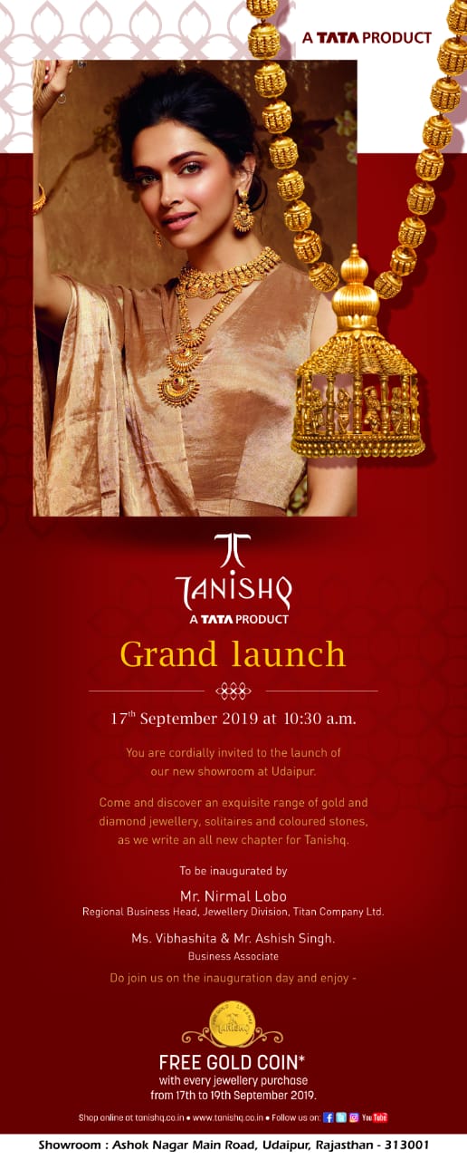 TANISHQ, India’s MOST trusted Jeweller opens its new showroom aT udaipur!